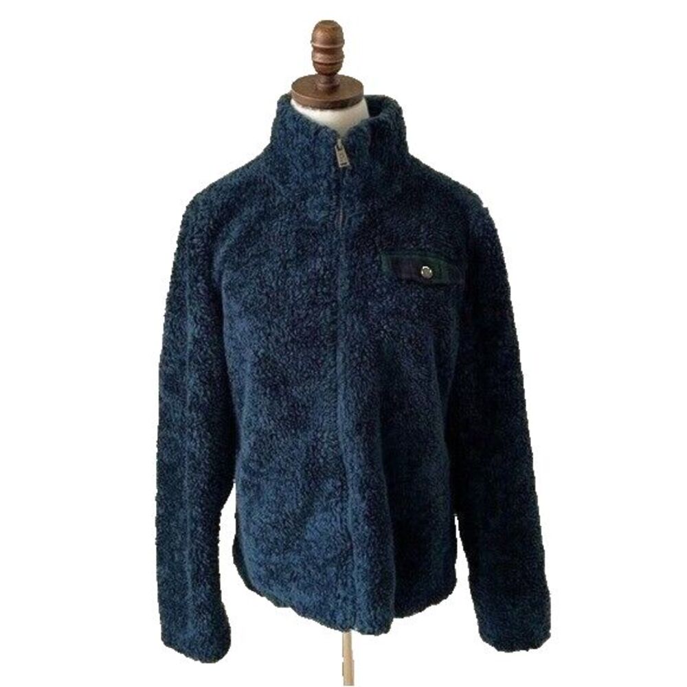 Pendelton Plaid Sherpa Jacket Blue w Green Accents Size Medium Insulated Teddy